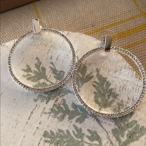 Silver-tone Pave Crystal Hoop Earrings